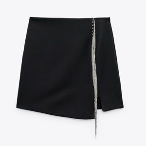 Black Embellished Fringe Mini Skirt